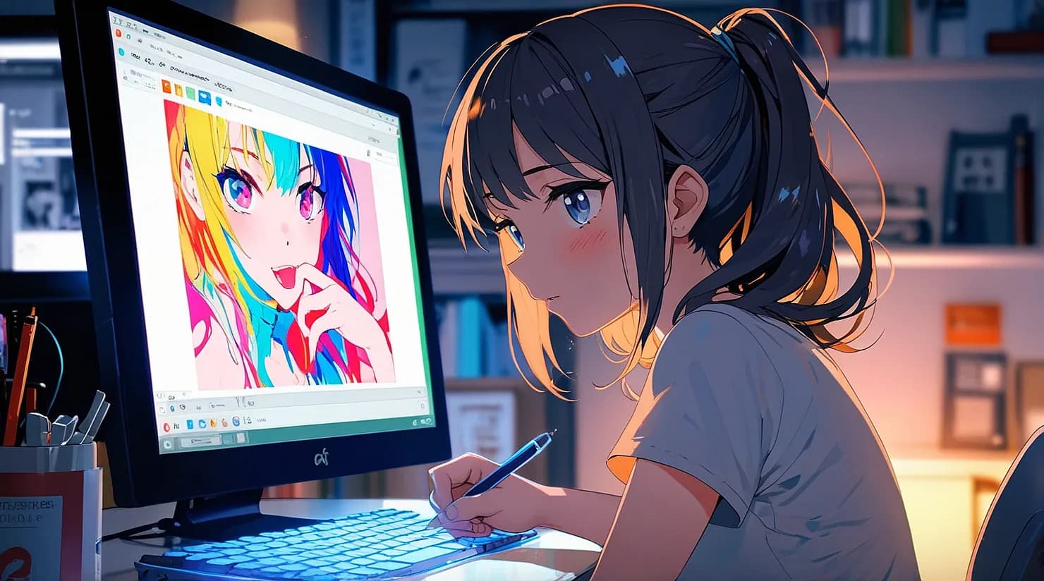 PC操作をする女性