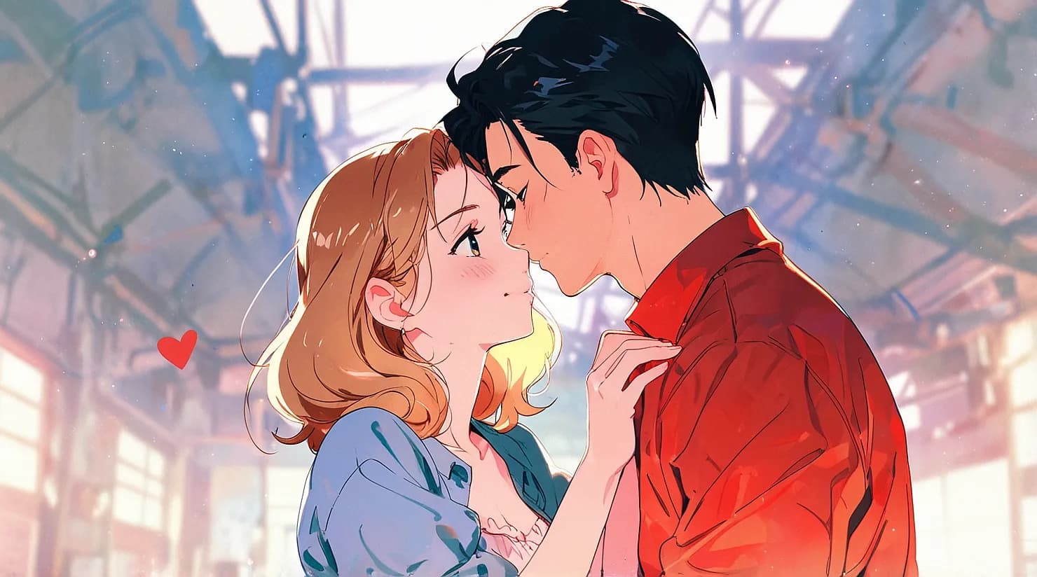 AI生成40代情侣插画提示词示例：动漫风格爱情场景创作模板