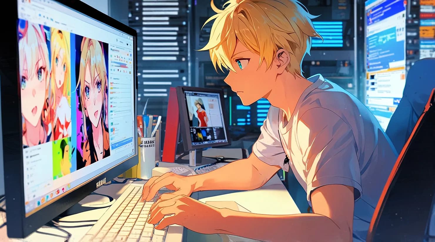 Prompt IA: Ilustración anime de hombre con marketing digital