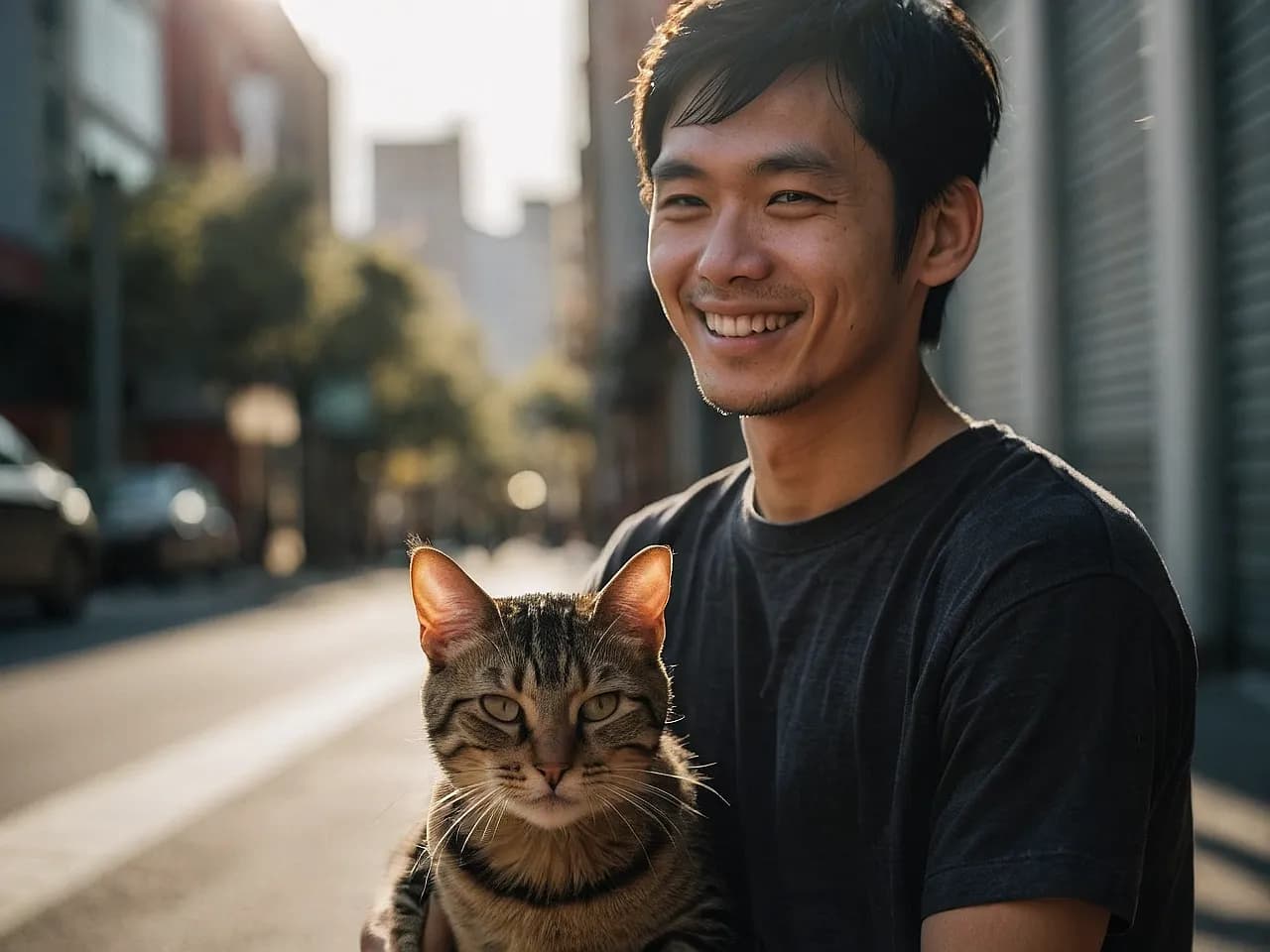 犬と笑顔男性