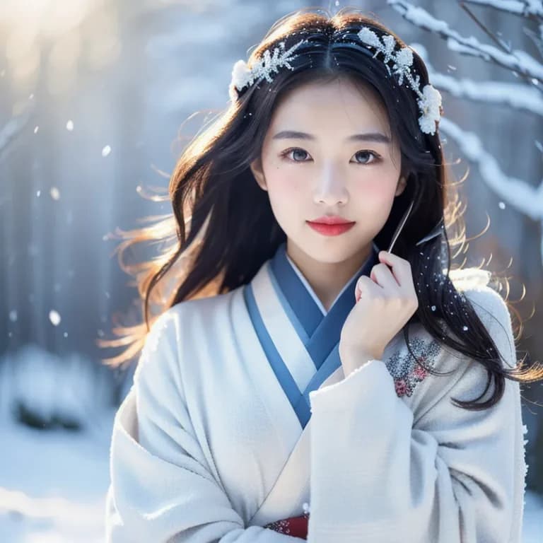 雪の中の着物の女性