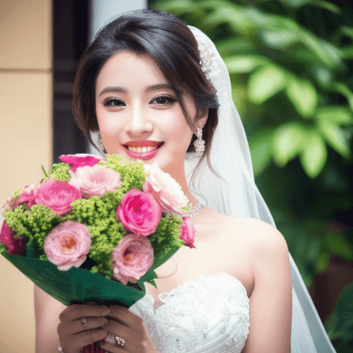 ウェディングドレスを着た女性
