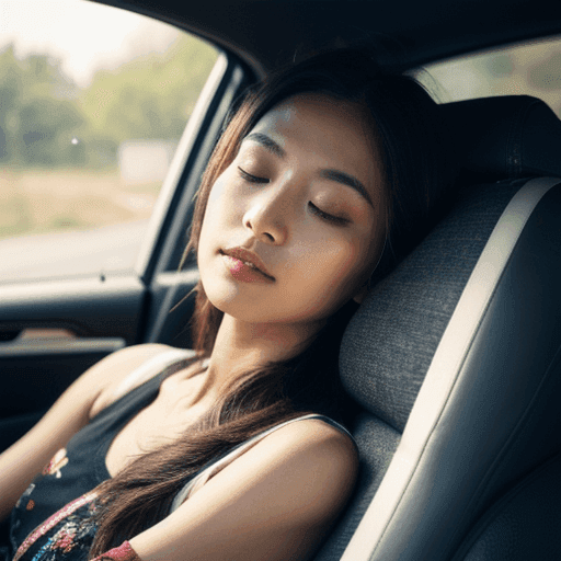 助手席で寝ている女性