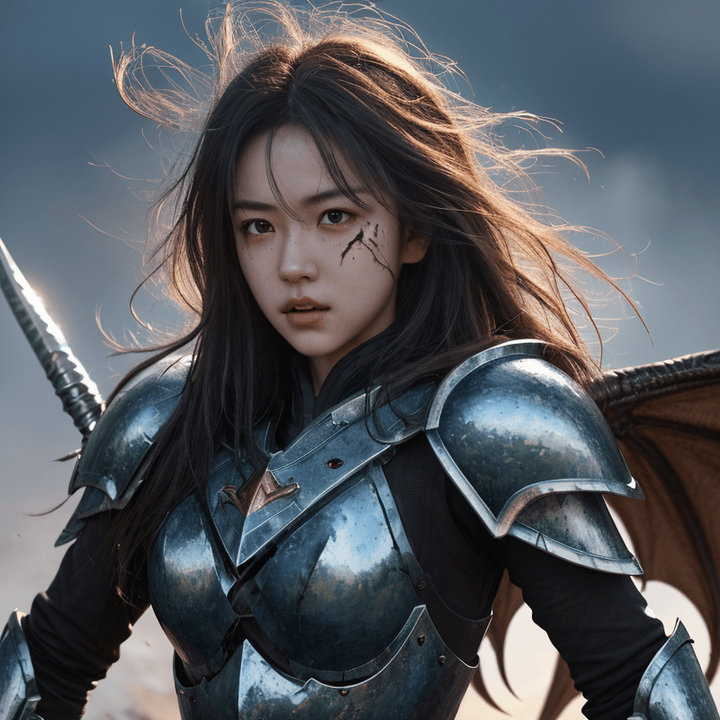 ドラゴン討伐少女イラストをAI生成するプロンプト作例