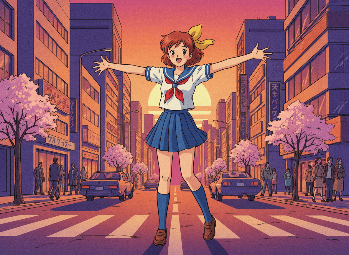 90s Anime Style High School Girl