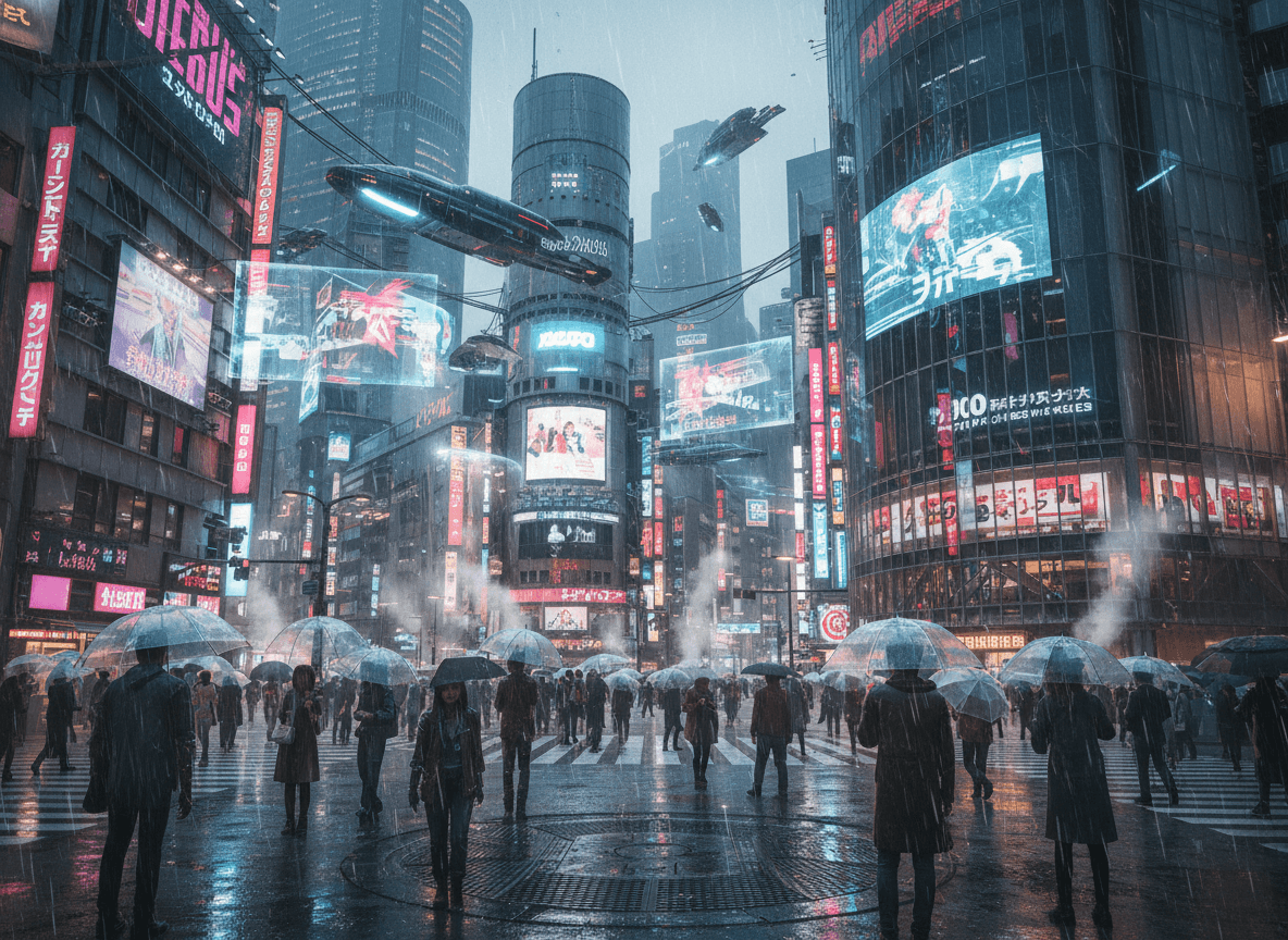 赛博朋克涩谷2099霓虹雨夜未来世界AI图像生成指南