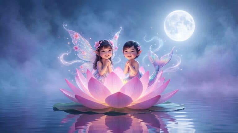 月夜の蓮華に集う：アジア系妖精と人魚