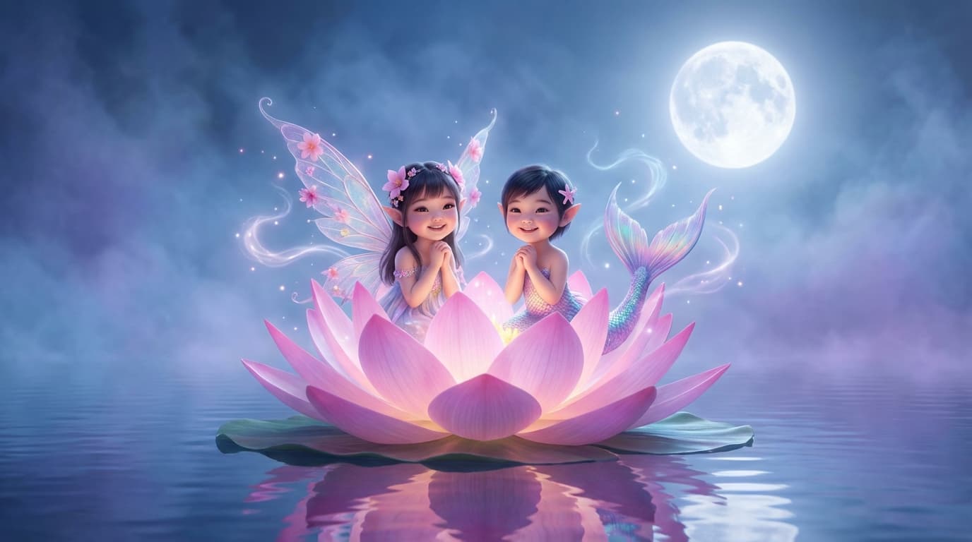 月夜の蓮華に集う：アジア系妖精と人魚