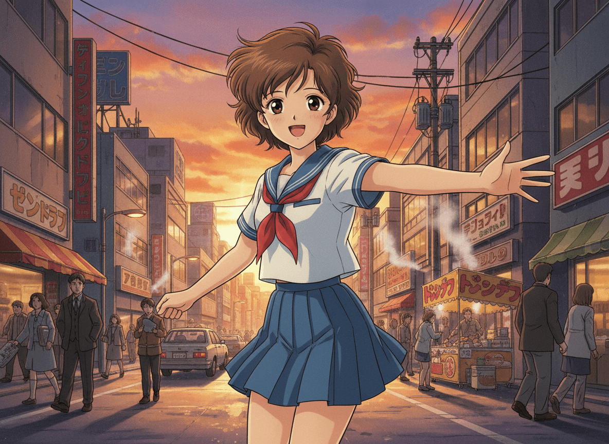 Chica Anime Años 90 Nostálgico: Estilo Retro IA