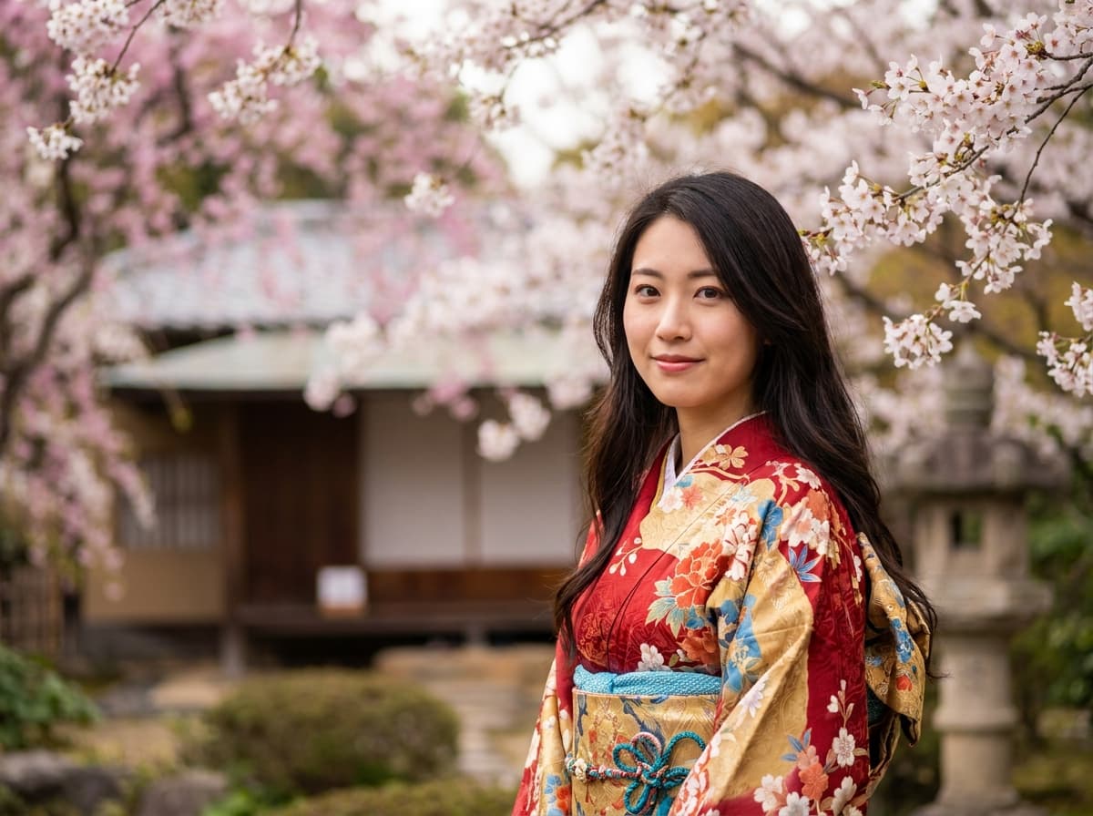 桜咲く春の和装美人ポートレート