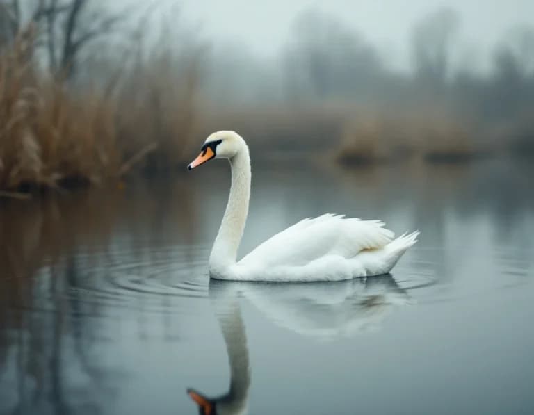 鏡面の池に佇む白鳥のAI画像プロンプト作例【水面の反射】