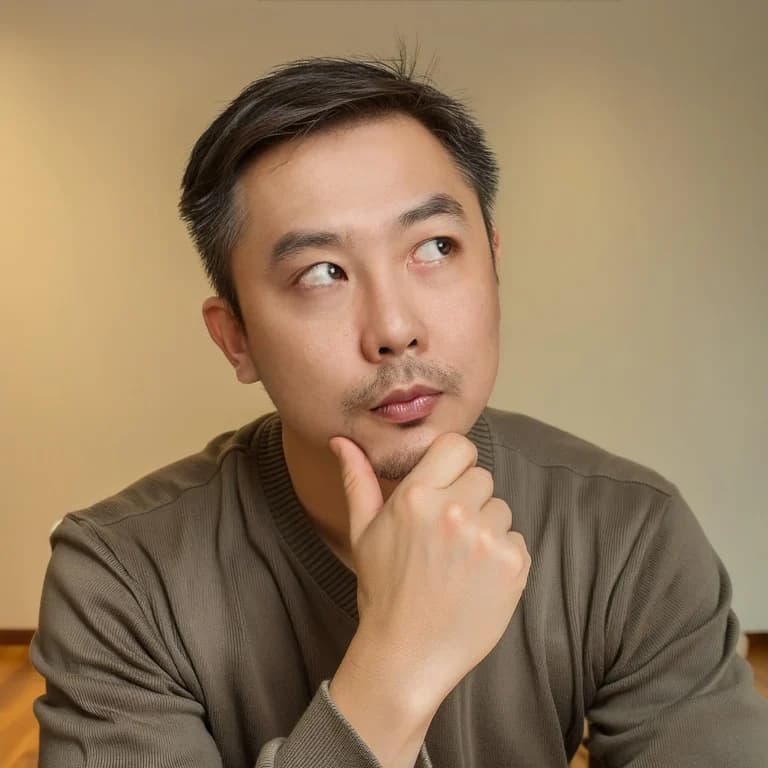 考え事をする30代男性。