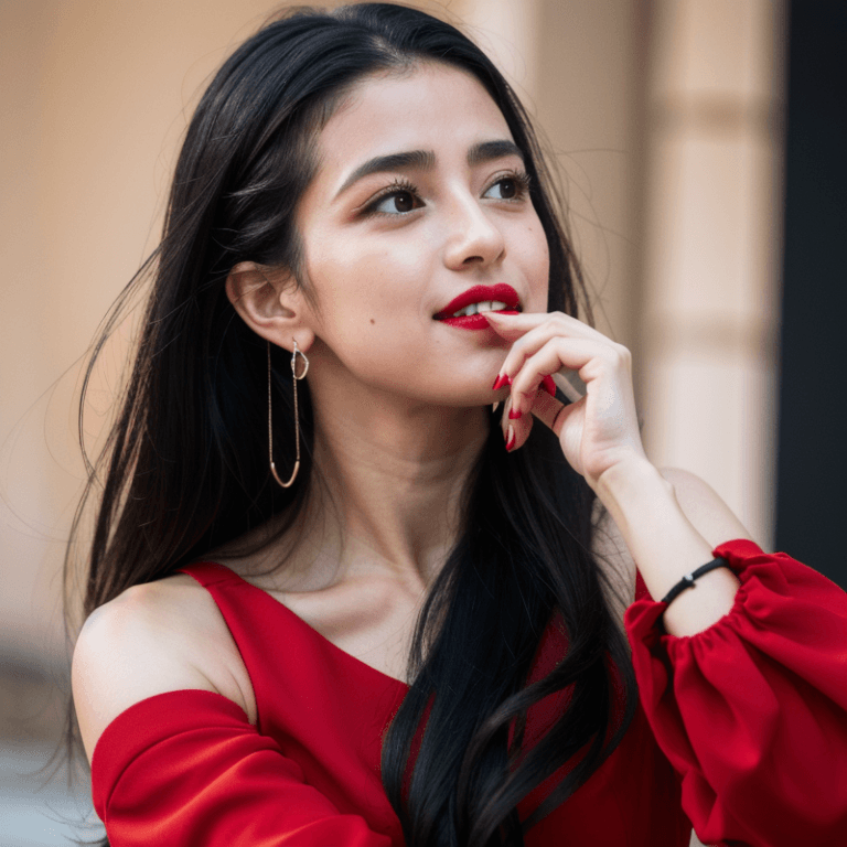 赤いドレスの美しい女性