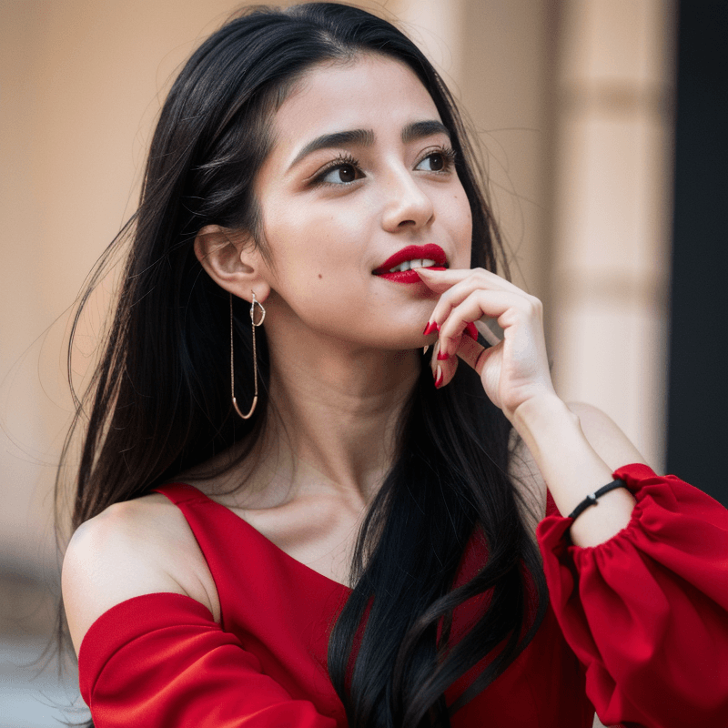 赤いドレスの美しい女性