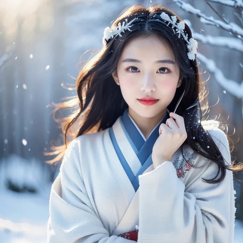 雪の中の着物の女性