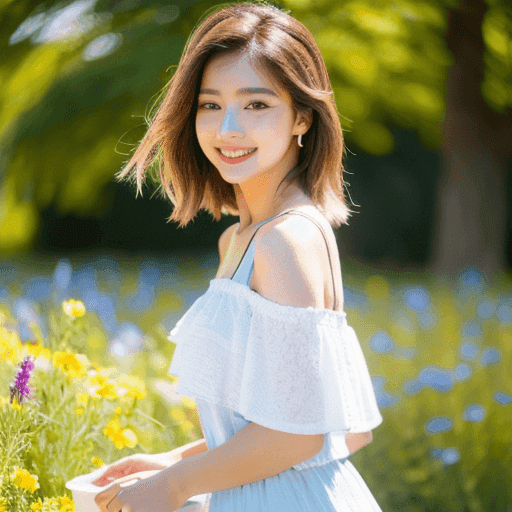 お花畑にいる女性