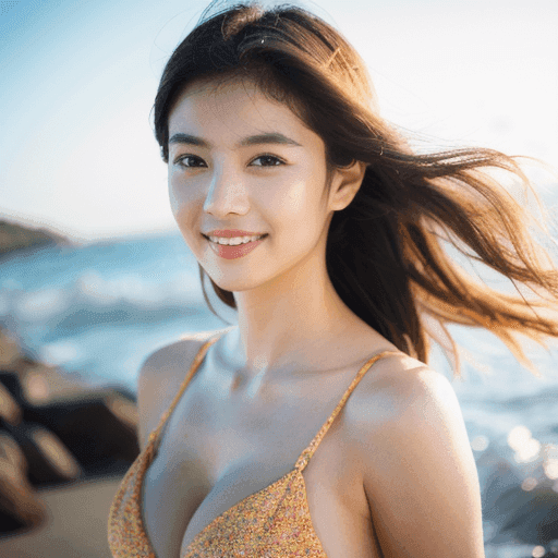 海にいる水着の女性