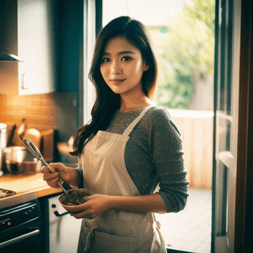 料理をしている女性
