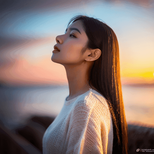 夕日の横顔の女性