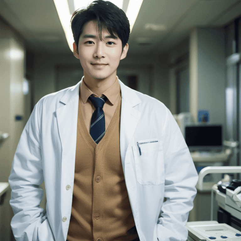 白衣を着た医師風の男性