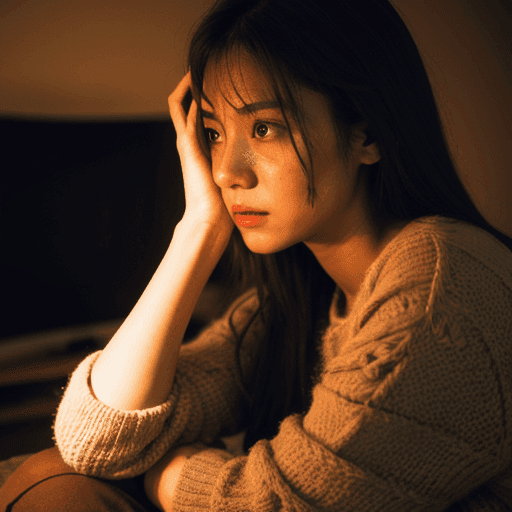 映画を見て怖がっている女性