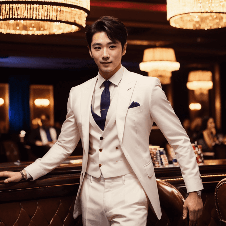 煌びやかなカジノのフロアにいる男性