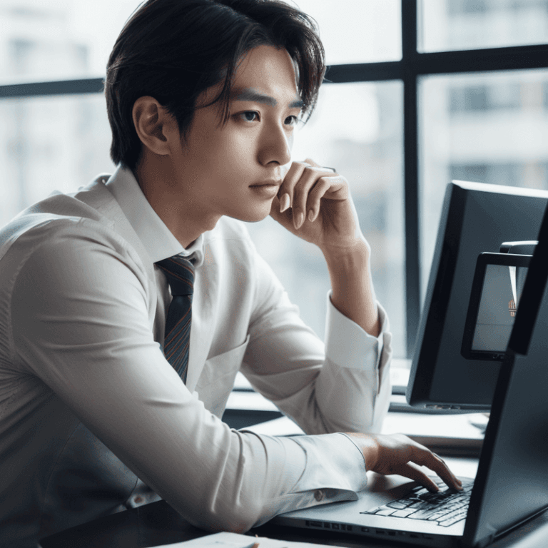 考え事をしている男性