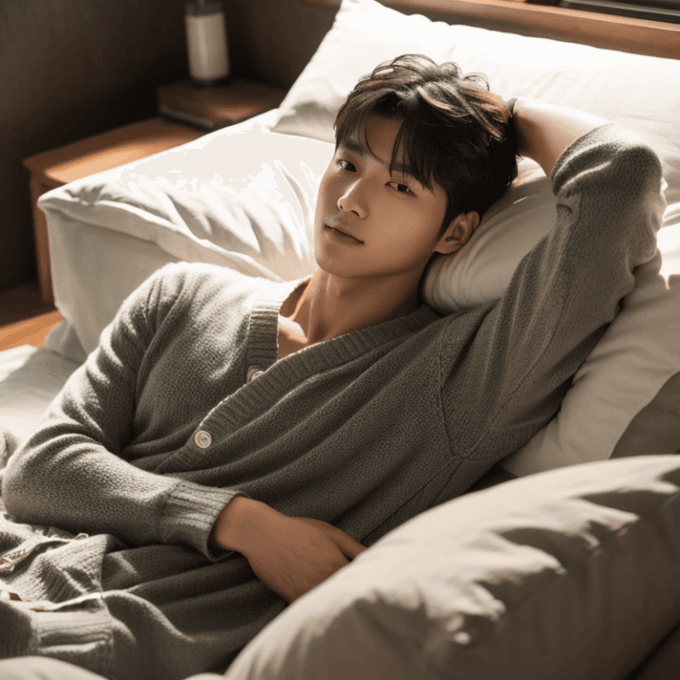 リラックスした様子で横たわる男性