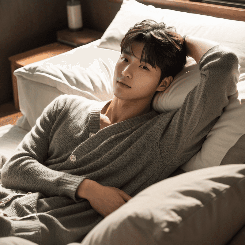 リラックスした様子で横たわる男性