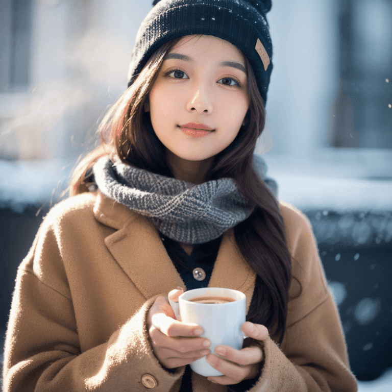 暖かいコーヒーに癒される女性