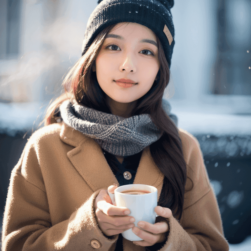 暖かいコーヒーに癒される女性