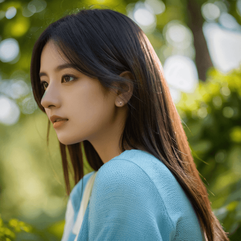 緑豊かな自然に包まれて心身を癒す女性