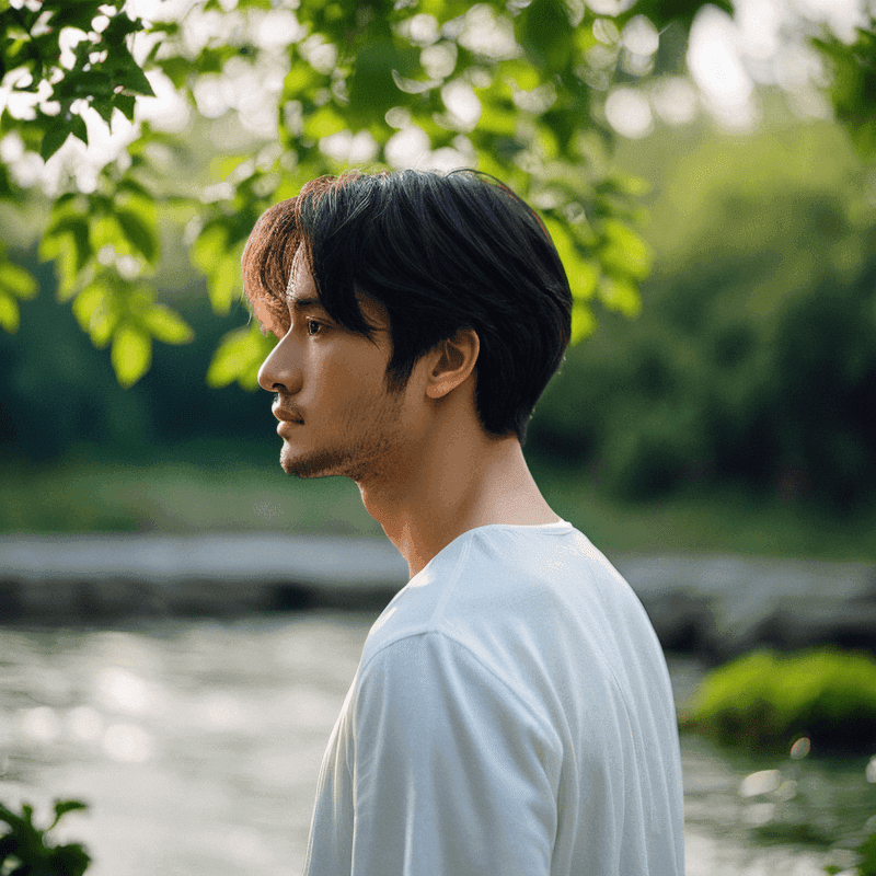 川沿いにいる男性