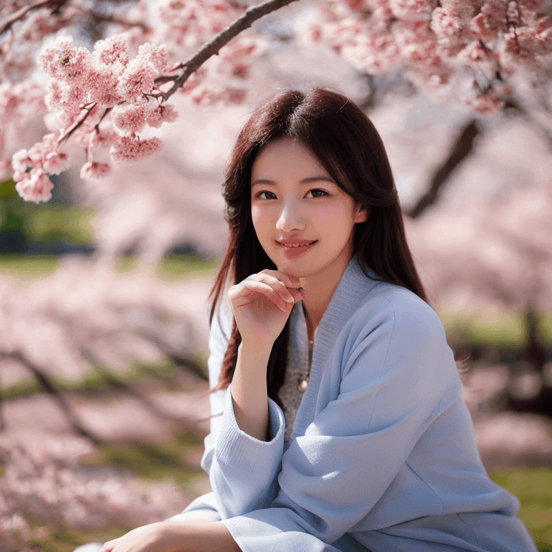 お花見をしている女性