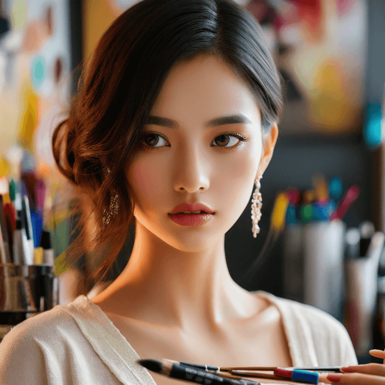 アートに没頭する女性