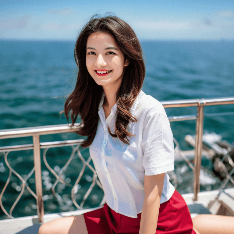 クルーザーを楽しむ女性