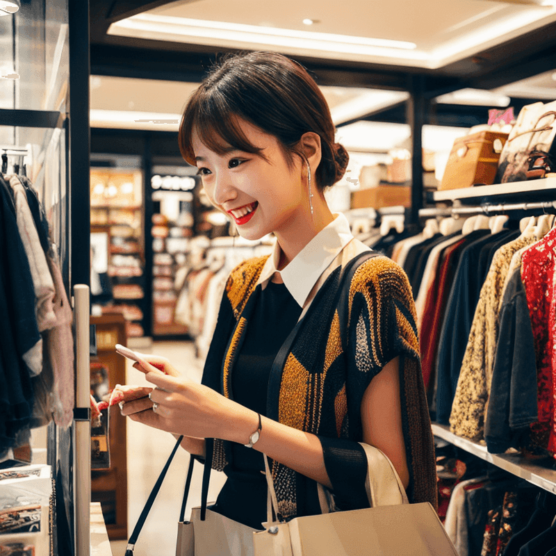デパートでショッピングする女性