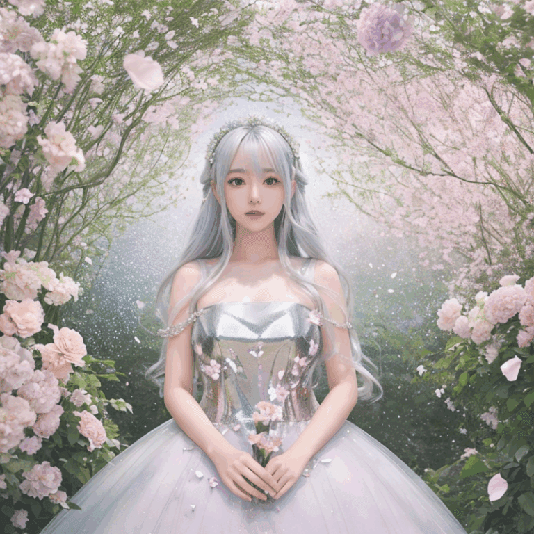 花の空間にいる美女