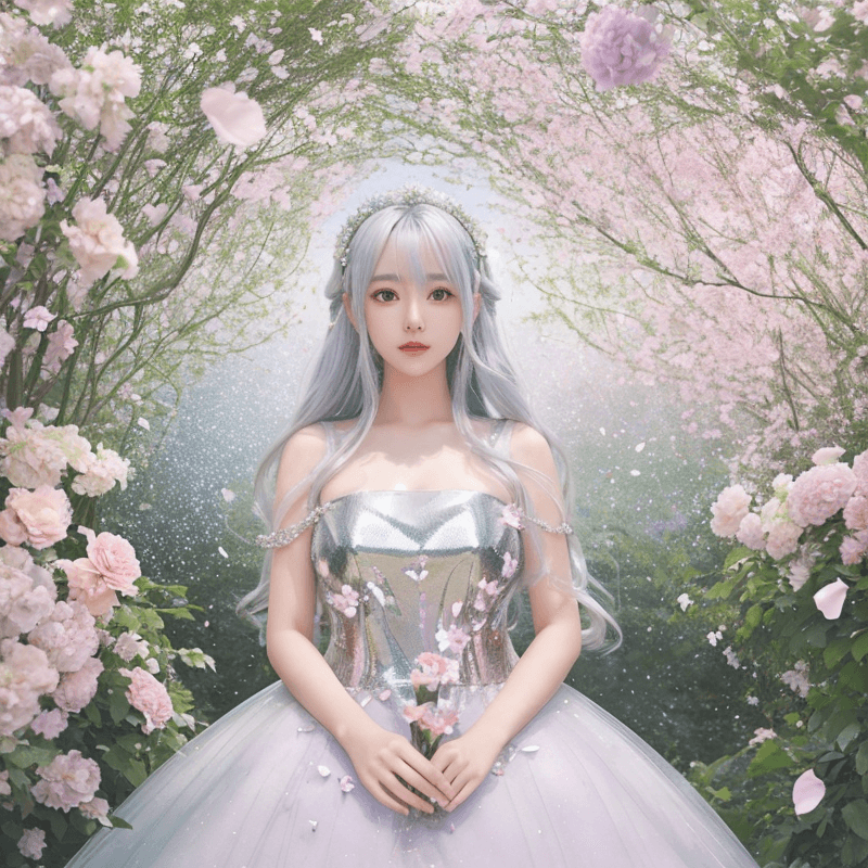 花の空間にいる美女