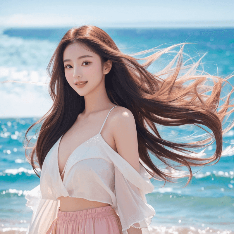 髪をなびかせる美女