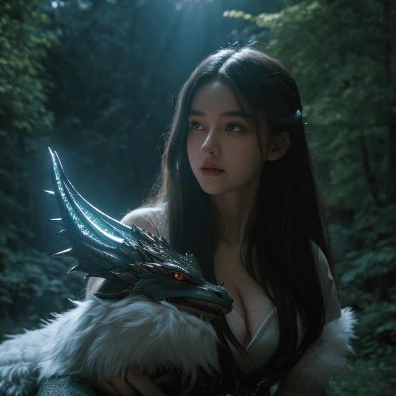 ドラゴンの顔の魚と少女