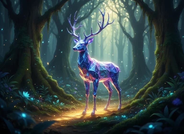 クリスタルの鹿が導く！森の輝く生命の道
