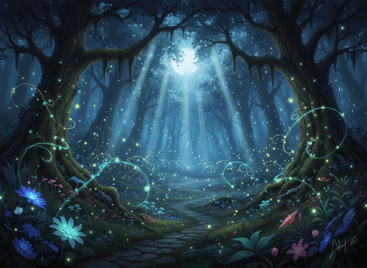 Bosque Mágico de Noche: Mil Luciérnagas Danzando