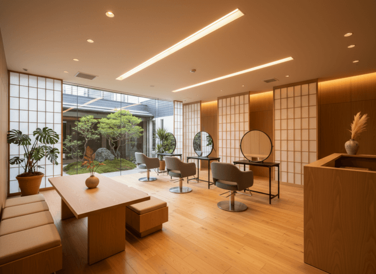 坪庭のある洗練された和モダン美容室