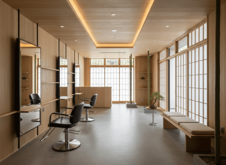 和モダン美容室の洗練された店内