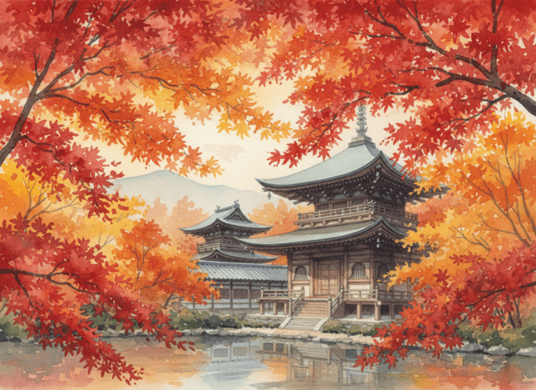 京都の紅葉水彩画