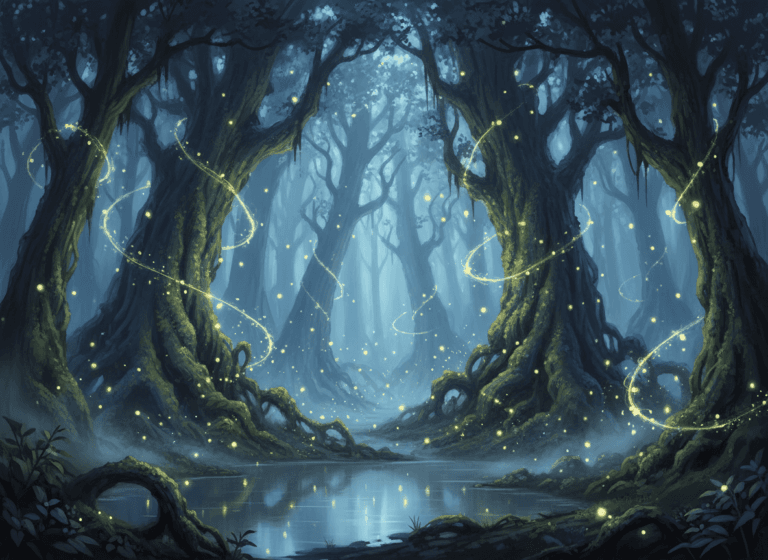 命の光が舞う古の森：蛍の静かな円舞