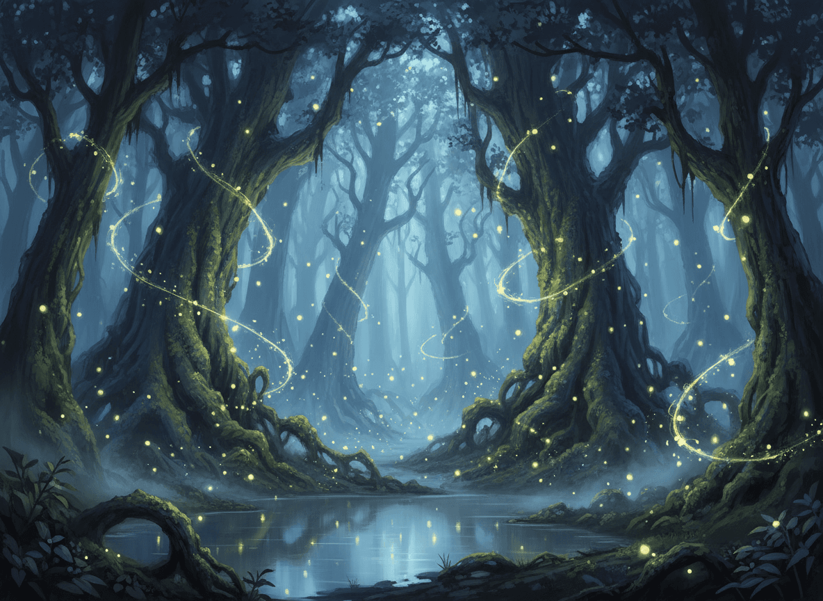 命の光が舞う古の森：蛍の静かな円舞