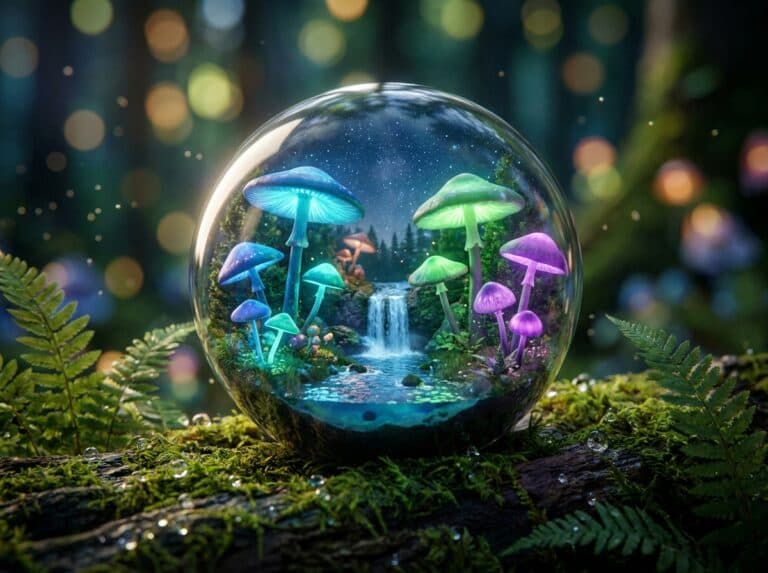 ガラス球に閉じ込められたミニチュアファンタジーワールド