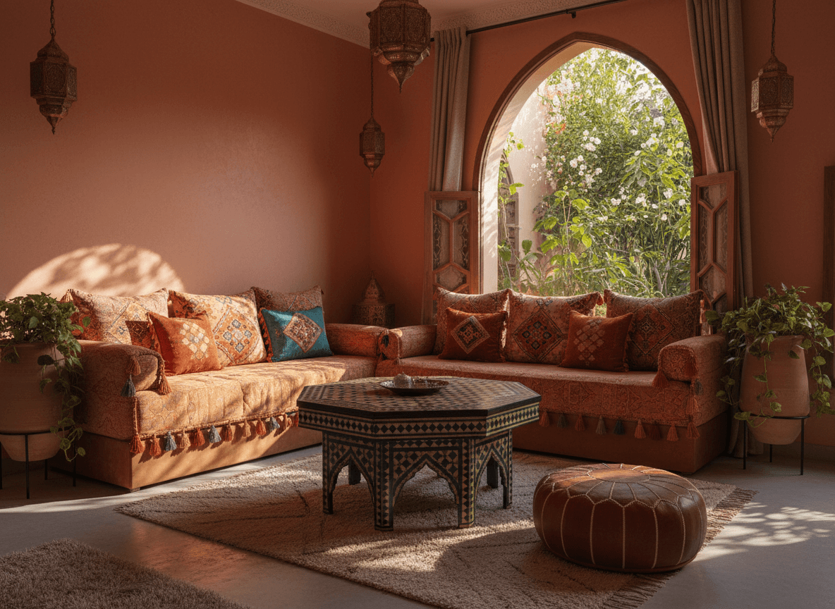 モロッコ風リビング：午後の柔らかな光